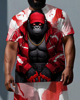 Big & Tall Men's Tie Dye Gorillas Street Fashion Short Sleeve T-shirt and Short Set